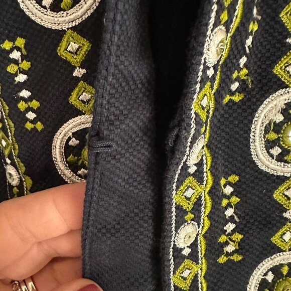 Victor Costa Womens Embroidered Blazer Size L Navy Embellished Textured Cotton - Picture 4 of 7